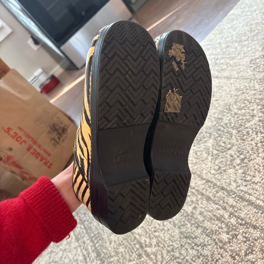 Dansko Zebra Print Mules in Black and Cream - Picture 6 of 7